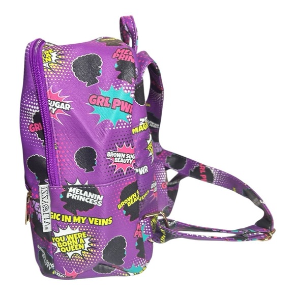 IzzY & Liv Mini Back bag Purple Print Words You Were Born A Queen - Grl Power - Picture 2 of 7